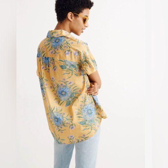 MADEWELL | RUFFLE SLEEVE BUTTON DOWN SHIRT PAINTED BLOOMS VAN GREEK GOLD MEDIUM - Picture 4 of 9